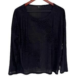 NEW NWT Shana L Black Sheer Long Sleeve Wearable Art Blouse Shirt Top Unque
